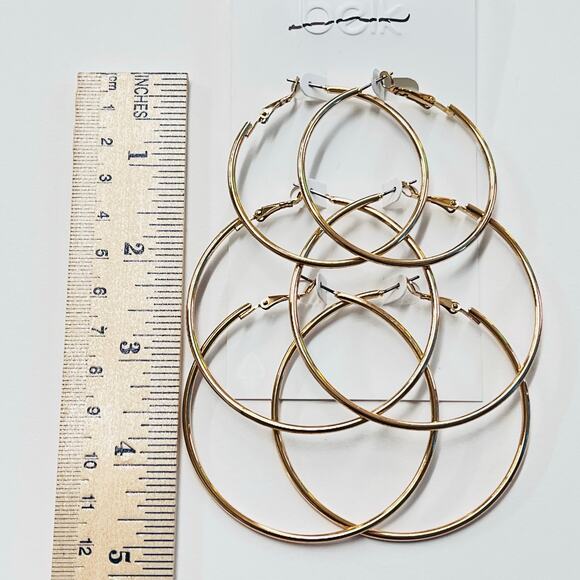 Belk Gold Classic Hoop Earrings Set of 3 - Picture 2 of 3